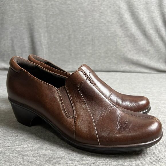 Clarks Partridge Brown Heeled shoe's Clogs slip on 80443 Women's Size 9M - Picture 2 of 10